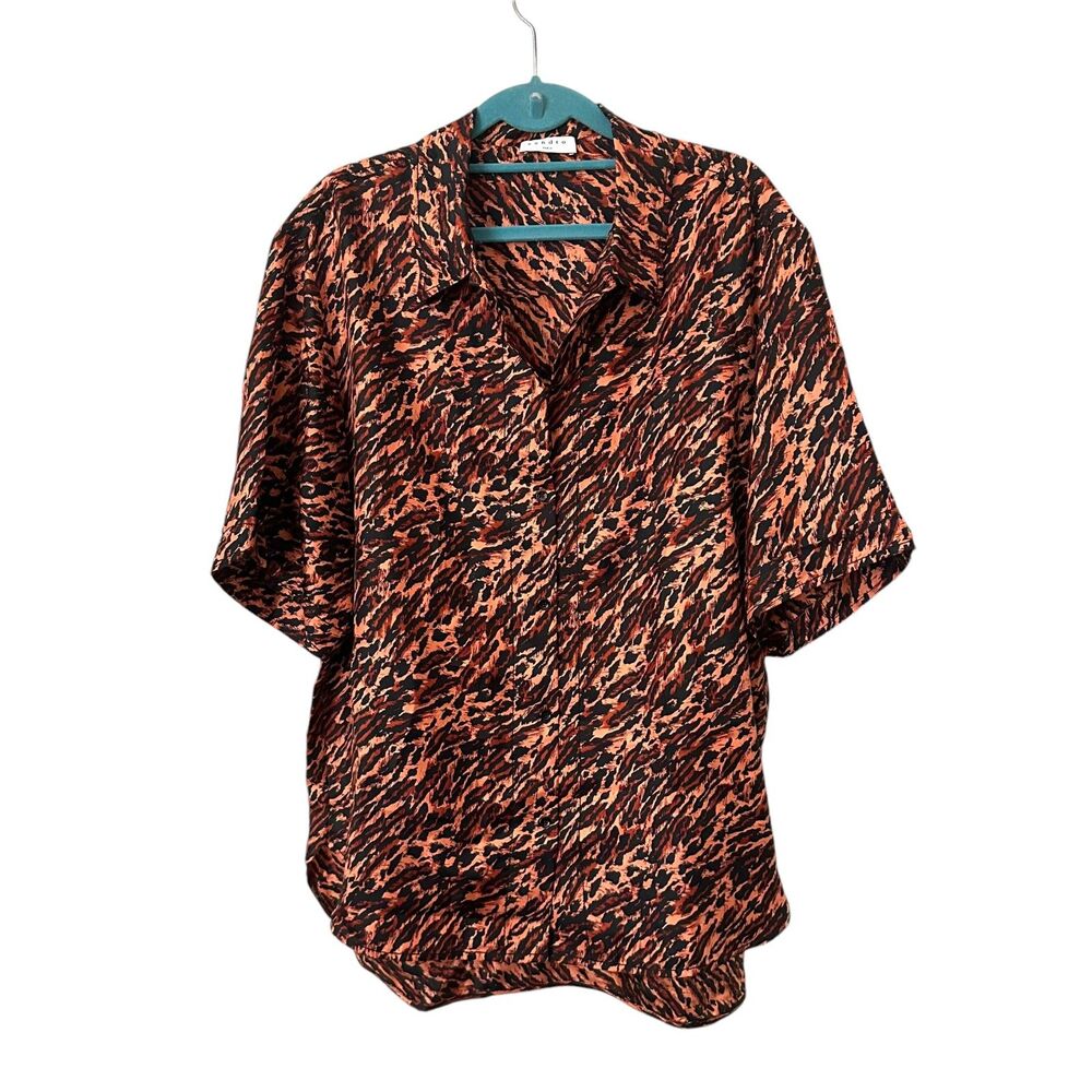 SANDRO Animal Print Buttoned Down Silk Blouse Sz 4 - Picture 3 of 7